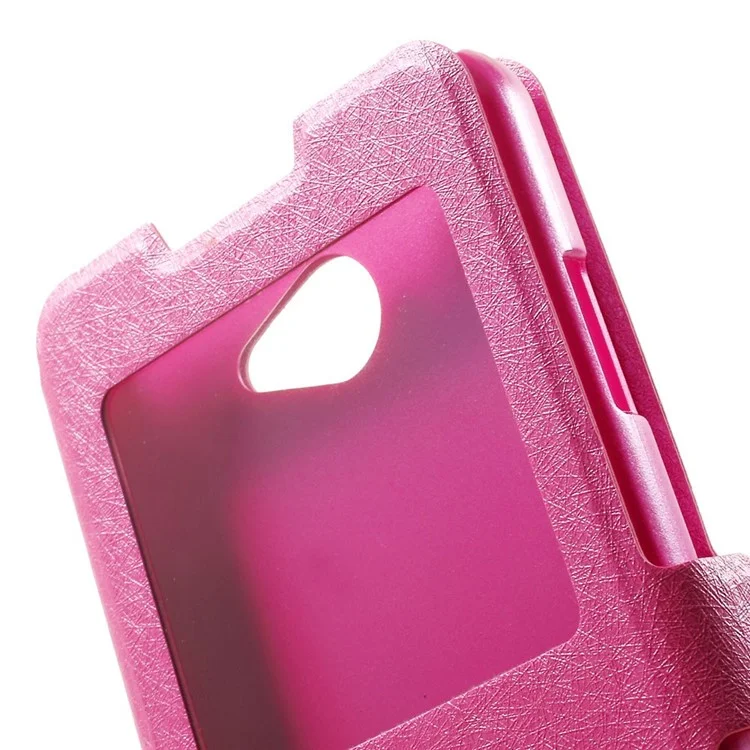 Silk Texture Dual View Windows for HTC Desire 516 D516w Dual Sim Magnetic Leather Stand Case Cover - Rose