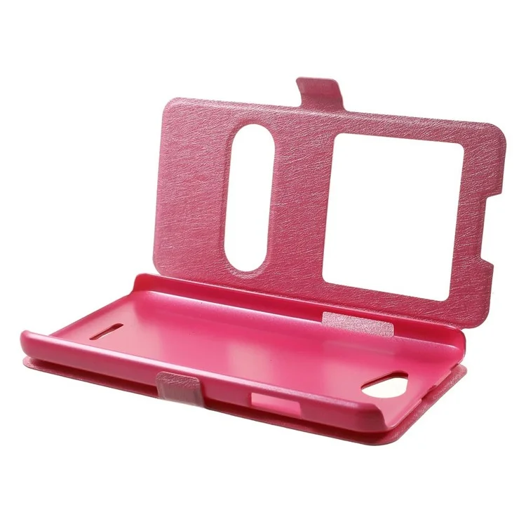 Silk Texture Dual View Windows for HTC Desire 516 D516w Dual Sim Magnetic Leather Stand Case Cover - Rose