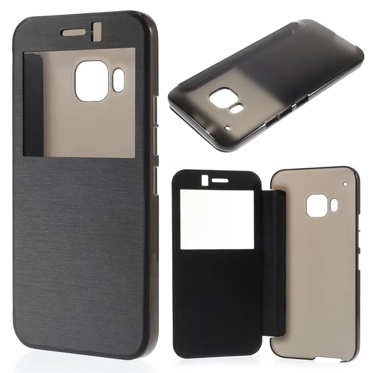 Window View Brushed Leather Folio Case for HTC One M9 - Black