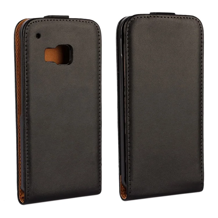 Vertical Flip Genuine Split Leather Cover for HTC One M9 - Black