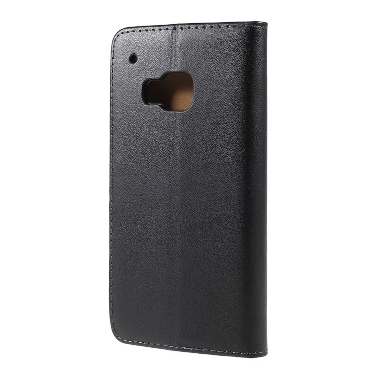 Genuine Leather Wallet Cover Stand for HTC One M9 - Black