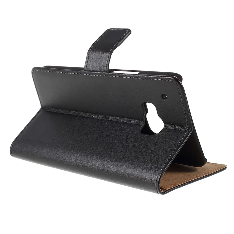 Genuine Leather Wallet Cover Stand for HTC One M9 - Black
