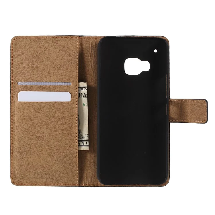 Genuine Leather Wallet Cover Stand for HTC One M9 - Black