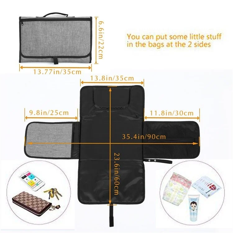 Portable Waterproof Baby Changing Diaper Pad Stroller Bag, Size: 90x60cm - Grey