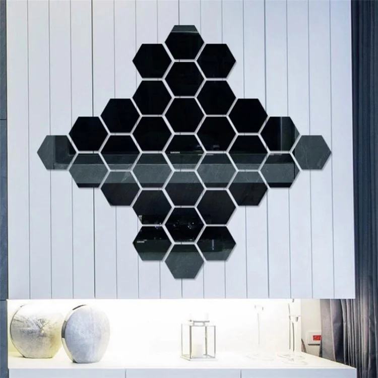 12PCS/Pack Autocollant Miroir Acrylique Amovible Décoration Murale - Noir