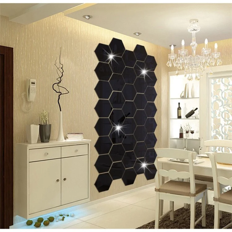 12PCS/Pack Autocollant Miroir Acrylique Amovible Décoration Murale - Noir