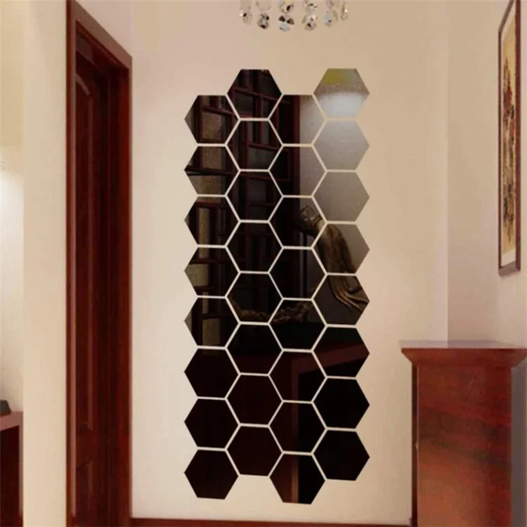 12PCS/Pack Autocollant Miroir Acrylique Amovible Décoration Murale - Noir