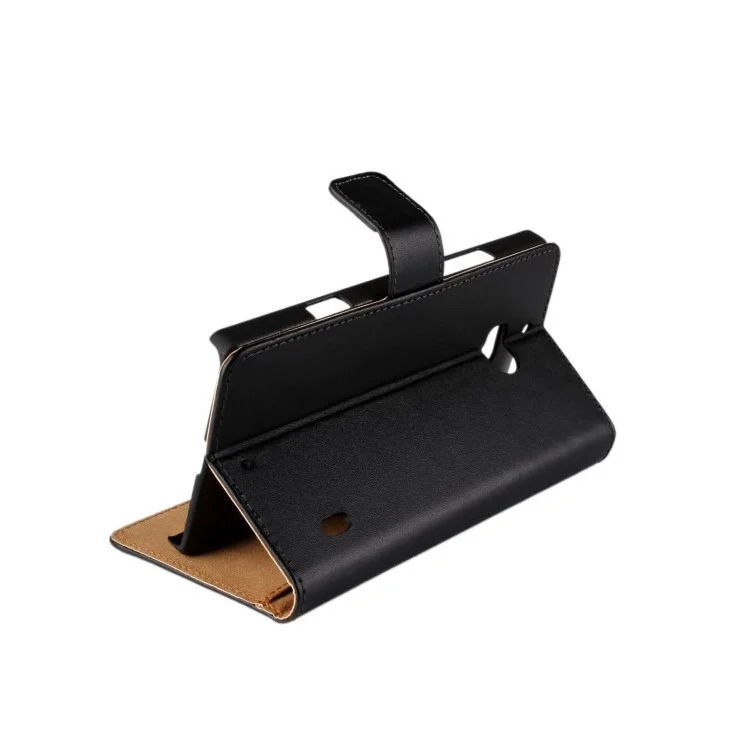 Genuine Split Leather Card Holder Case for Nokia Lumia 930 / Lumia Icon 929 w/ Stand - Black