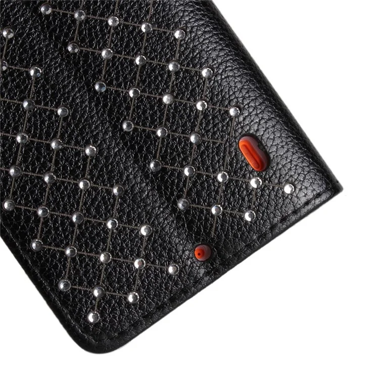 Starry Sky Rhinestone Litchi Grain Leather Stand Case for Nokia Lumia 930 / Lumia Icon 929 w/ Chain - Black