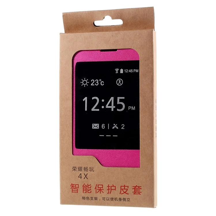 View Window Leather Stand Shell for Huawei Honor Play 4X - Rose