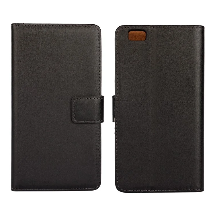 Genuine Split Leather Wallet Case for Huawei Ascend P8 Lite - Black