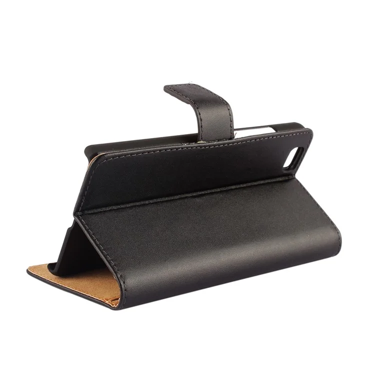 Genuine Split Leather Wallet Case for Huawei Ascend P8 Lite - Black
