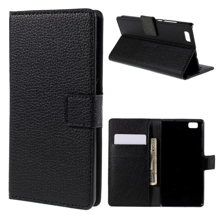Litchi Grain Flip Wallet Leather Case for Huawei Ascend P8 Lite - Black