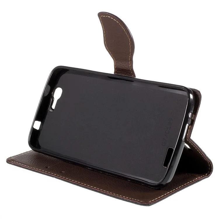 Leaf Flip Stand Wallet Leather Cover Case for Huawei Ascend G7 - Black