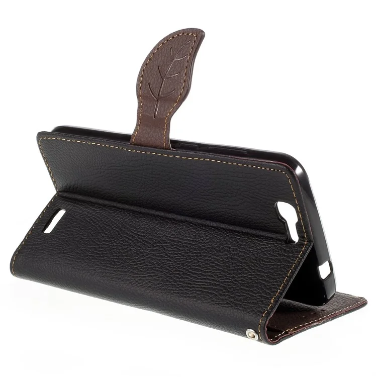Leaf Flip Stand Wallet Leather Cover Case for Huawei Ascend G7 - Black