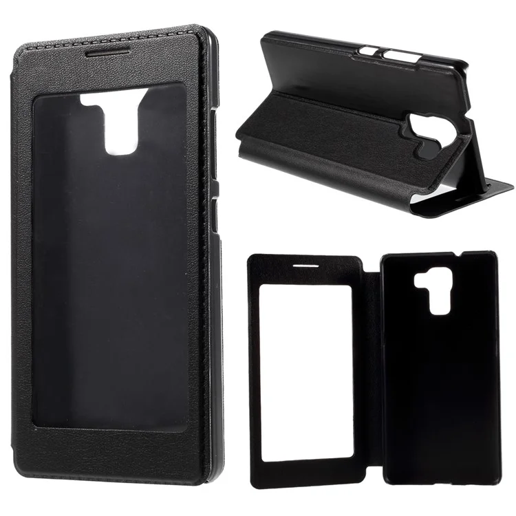 Multifunctional View Window Leather Phone Case for Huawei Honor 7 / 7 Premium - Black