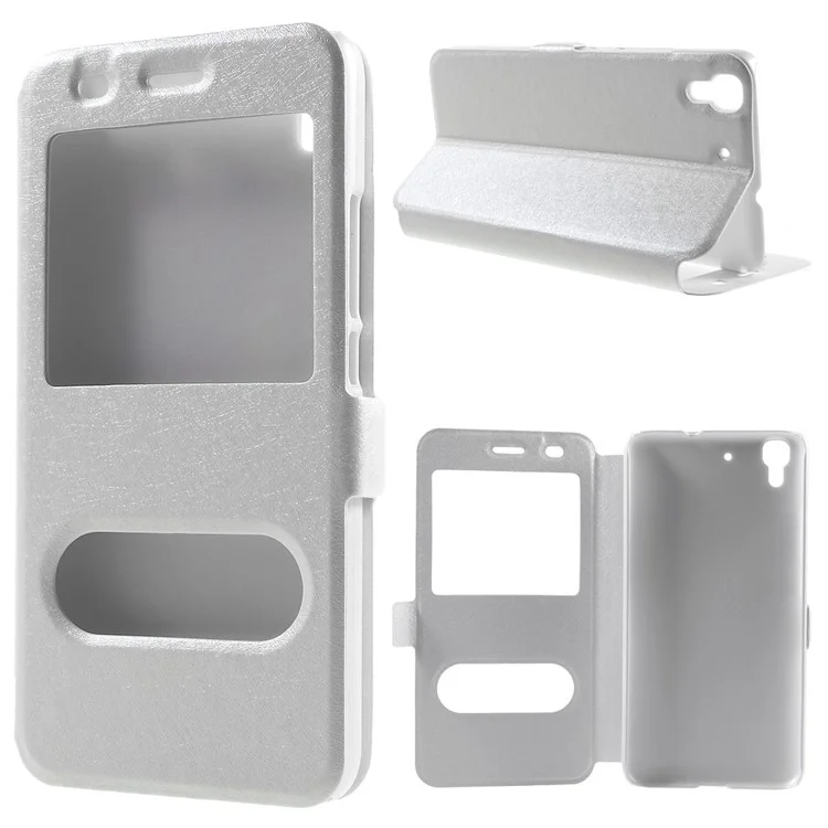Dual View Window Leather Case for Huawei Honor 4A / Y6 with Stand - White