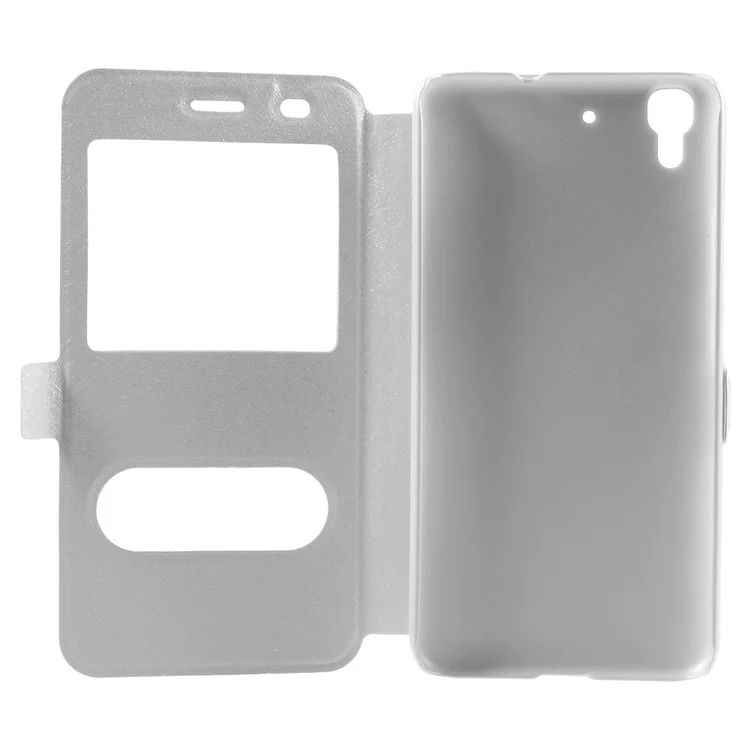 Dual View Window Leather Case for Huawei Honor 4A / Y6 with Stand - White