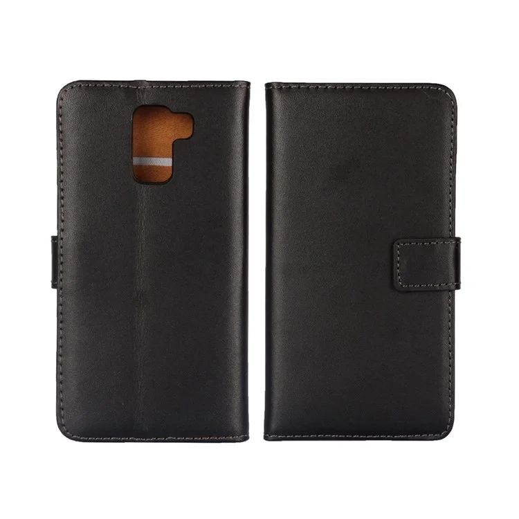 Genuine Split Leather Wallet Case for Huawei Honor 7 / 7 Premium with Stand - Black