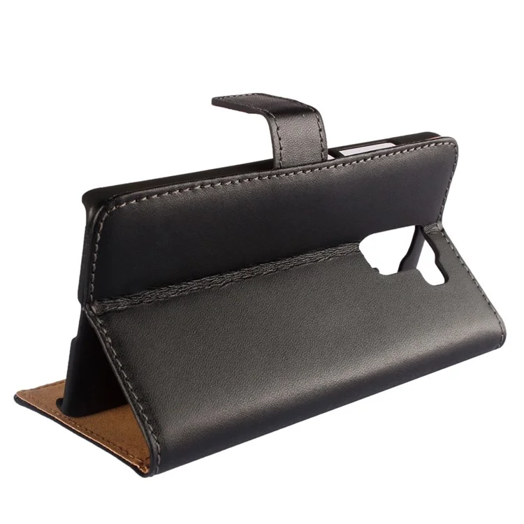 Genuine Split Leather Wallet Case for Huawei Honor 7 / 7 Premium with Stand - Black