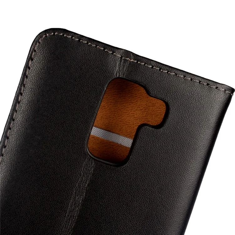 Genuine Split Leather Wallet Case for Huawei Honor 7 / 7 Premium with Stand - Black