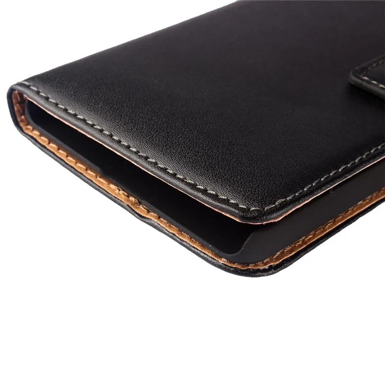 Genuine Split Leather Wallet Case for Huawei Honor 7 / 7 Premium with Stand - Black