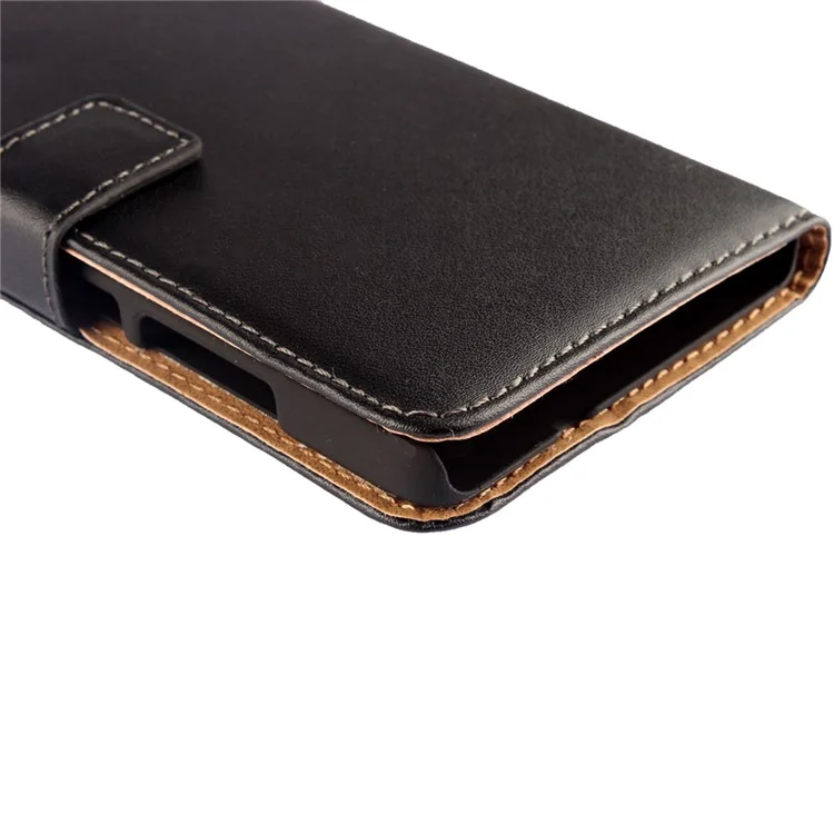 Genuine Split Leather Wallet Case for Huawei Honor 7 / 7 Premium with Stand - Black