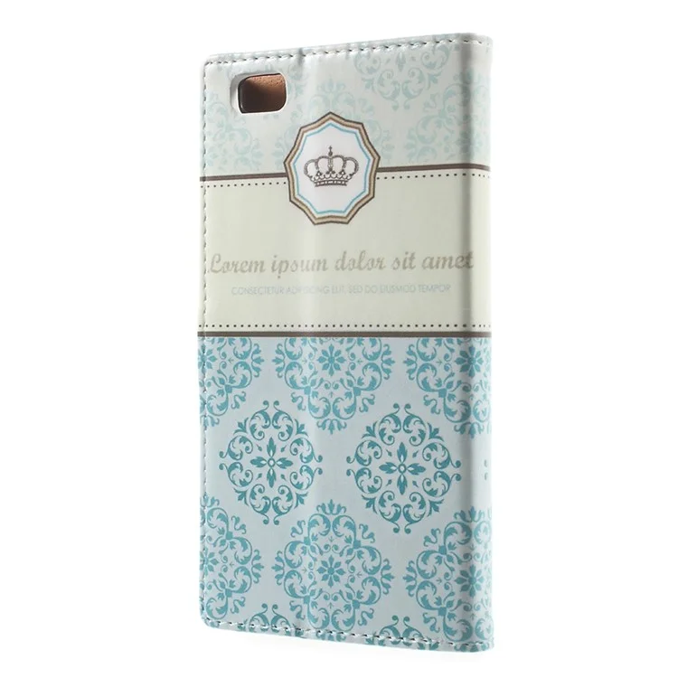 Leather Wallet Case for Huawei Ascend P8 Lite - Blue Damask and Crown