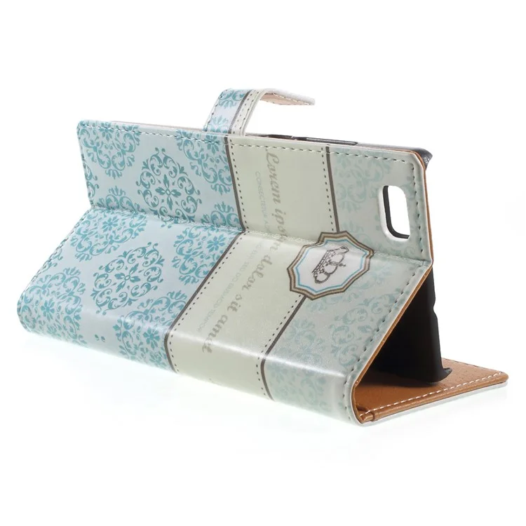 Leather Wallet Case for Huawei Ascend P8 Lite - Blue Damask and Crown