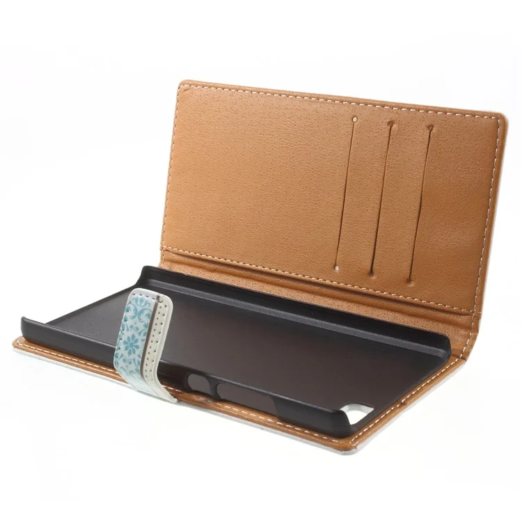Leather Wallet Case for Huawei Ascend P8 Lite - Blue Damask and Crown