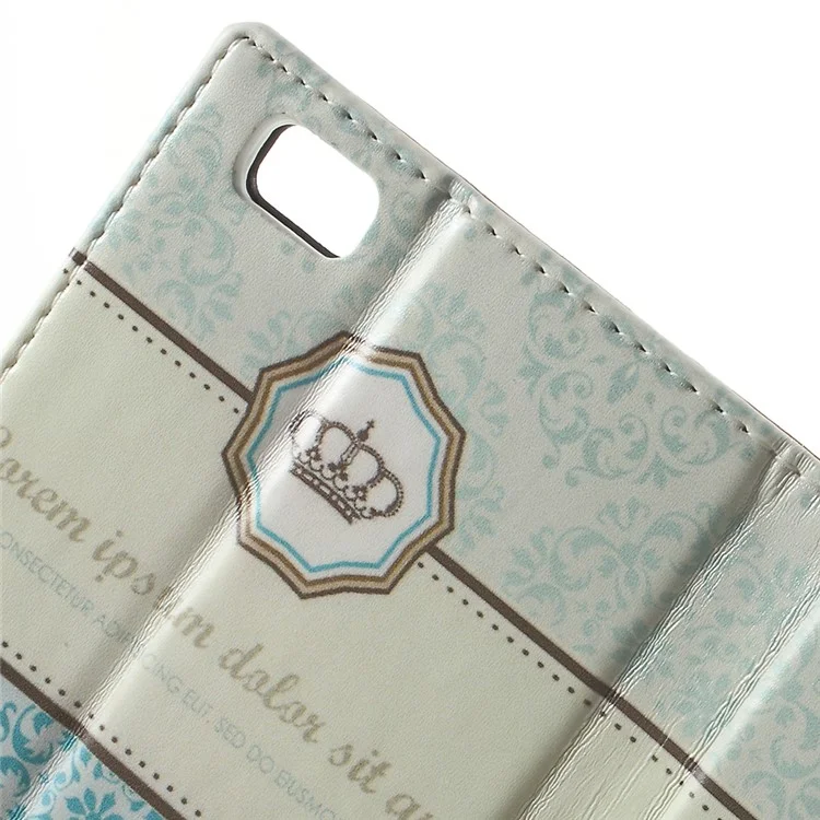 Leather Wallet Case for Huawei Ascend P8 Lite - Blue Damask and Crown