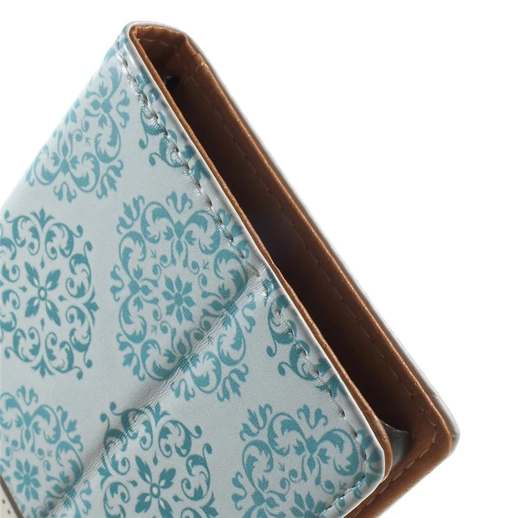 Leather Wallet Case for Huawei Ascend P8 Lite - Blue Damask and Crown