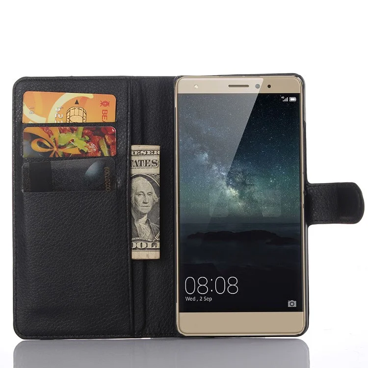 Lychee Skin Wallet Leather Stand Case for Huawei Mate S - Black
