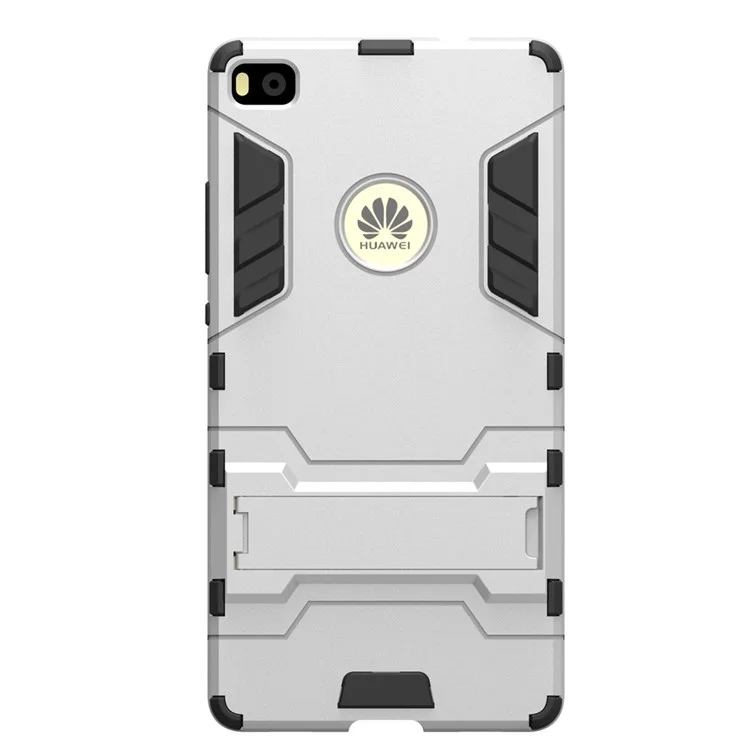 Snap-on PC + TPU Hybrid Case for Huawei Ascend P8 with Kickstand - Silver