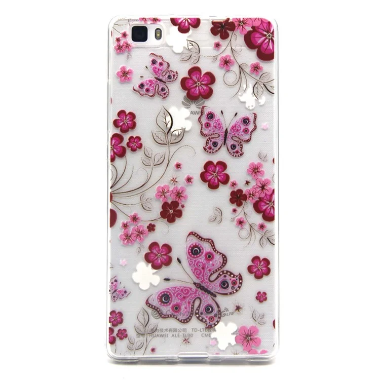Embossed TPU Gel Shell for Huawei Ascend P8 Lite - Butterfly and Flower