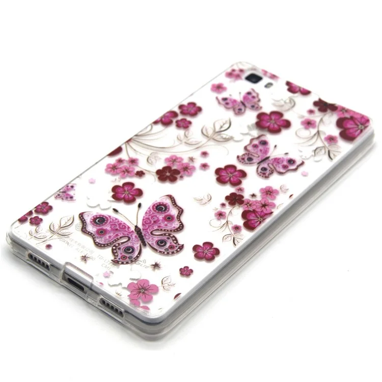 Embossed TPU Gel Shell for Huawei Ascend P8 Lite - Butterfly and Flower