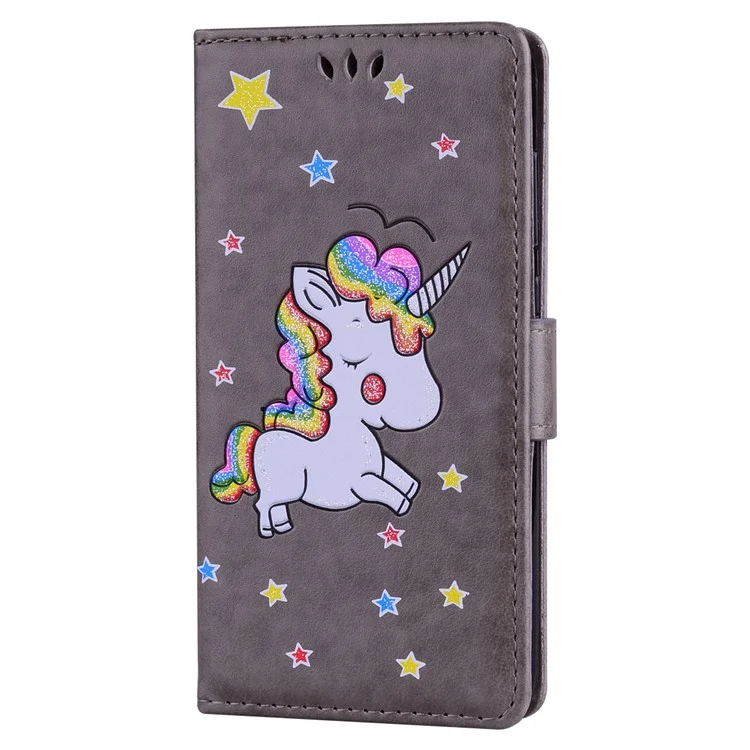 Flash Powder Unicorn Pattern Stand Leather Card Slots Cover for Huawei P8 Lite (2017) / Honor 8 Lite - Grey