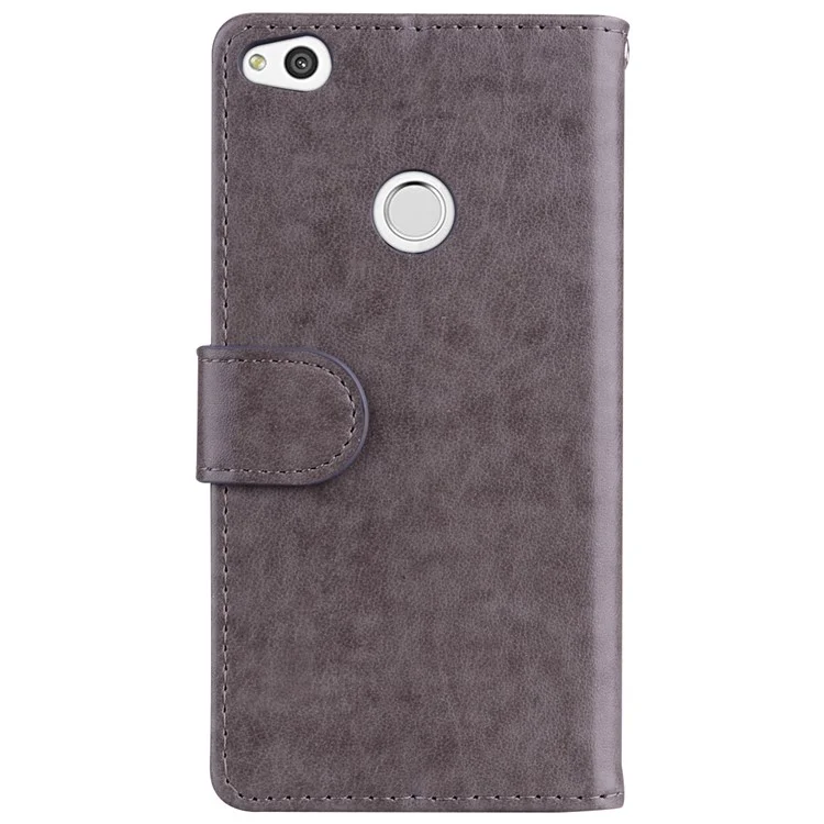 Flash Powder Unicorn Pattern Stand Leather Card Slots Cover for Huawei P8 Lite (2017) / Honor 8 Lite - Grey