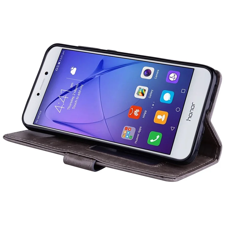 Flash Powder Unicorn Pattern Stand Leather Card Slots Cover for Huawei P8 Lite (2017) / Honor 8 Lite - Grey