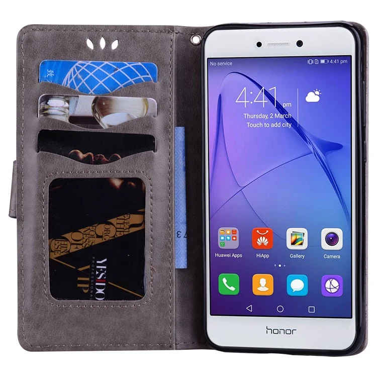 Flash Powder Unicorn Pattern Stand Leather Card Slots Cover for Huawei P8 Lite (2017) / Honor 8 Lite - Grey
