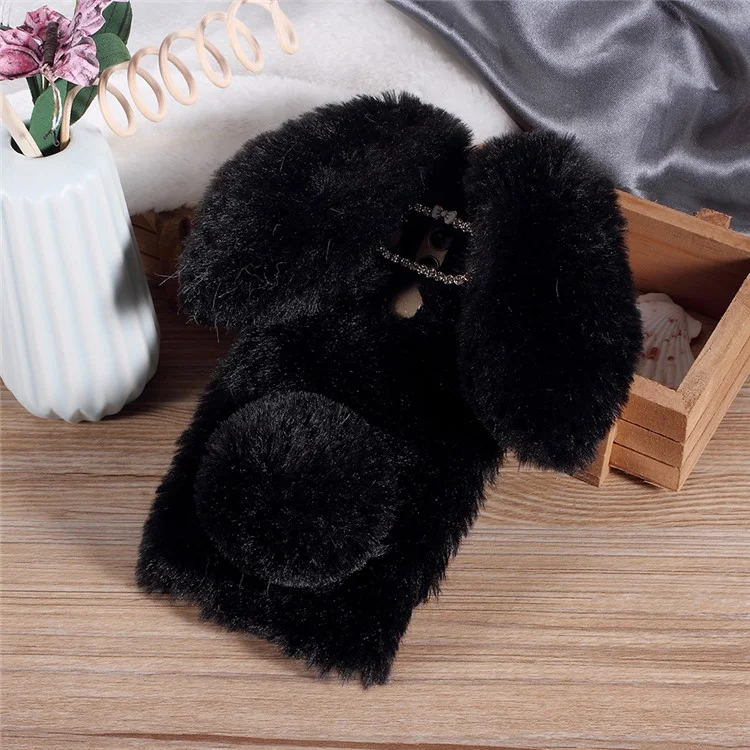 Rabbit Shape Fluffy Fur Coated Rhinestone TPU Case for Huawei Mate 10 Pro - Black