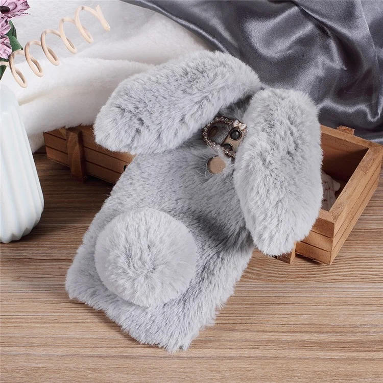 Rabbit Shape Fluffy Fur Coated Rhinestone TPU Back Case for Huawei Mate 10 Pro - Light Grey