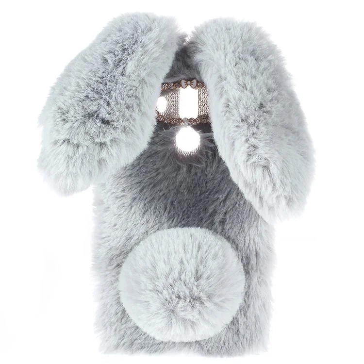 Rabbit Shape Fluffy Fur Coated Rhinestone TPU Back Case for Huawei Mate 10 Pro - Light Grey