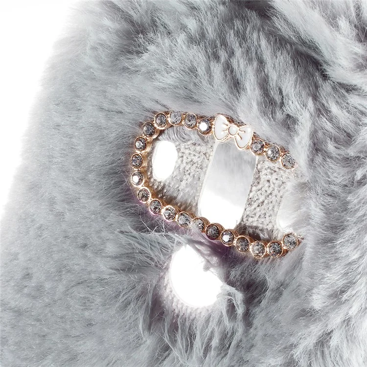 Rabbit Shape Fluffy Fur Coated Rhinestone TPU Back Case for Huawei Mate 10 Pro - Light Grey