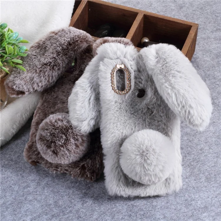 For Huawei P20 Lite / Nova 3e (China) Rabbit Shape Fluffy Fur Coated Rhinestone TPU Protective Cover Shell - Black