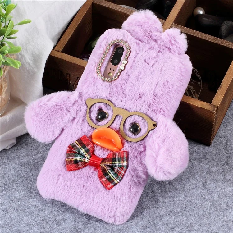 Hyaluronic Duck Pattern Fur Coated Rhinestone TPU Case for Huawei P20 - Purple