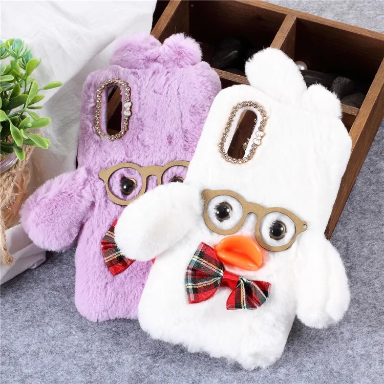 Hyaluronic Duck Pattern Fur Coated Rhinestone TPU Case for Huawei P20 - Purple