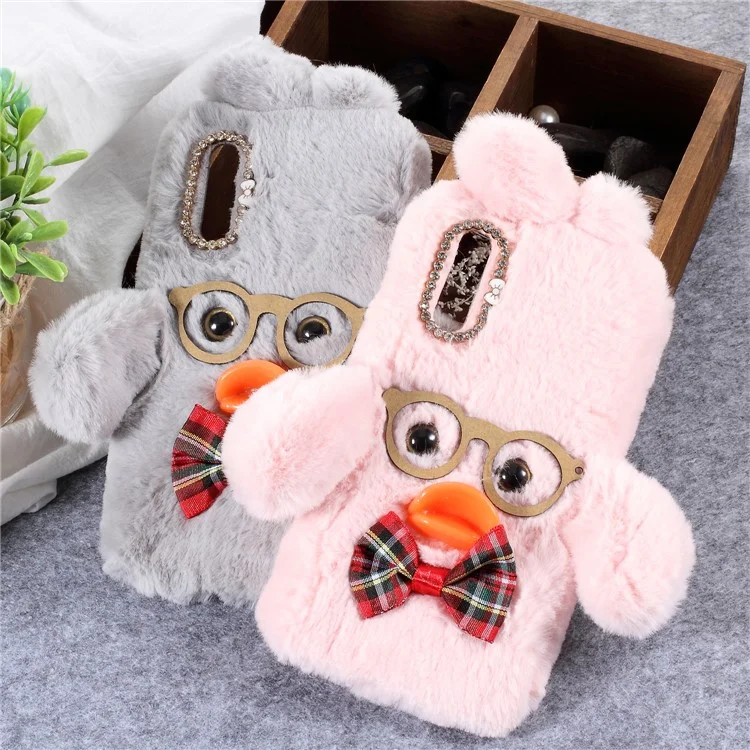 Hyaluronic Duck Pattern Fur Coated Rhinestone TPU Case for Huawei P20 - Purple