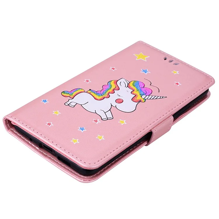 Unicorn Pattern Flash Powder Leather Wallet Stand Case for Huawei Mate 10 - Rose Gold