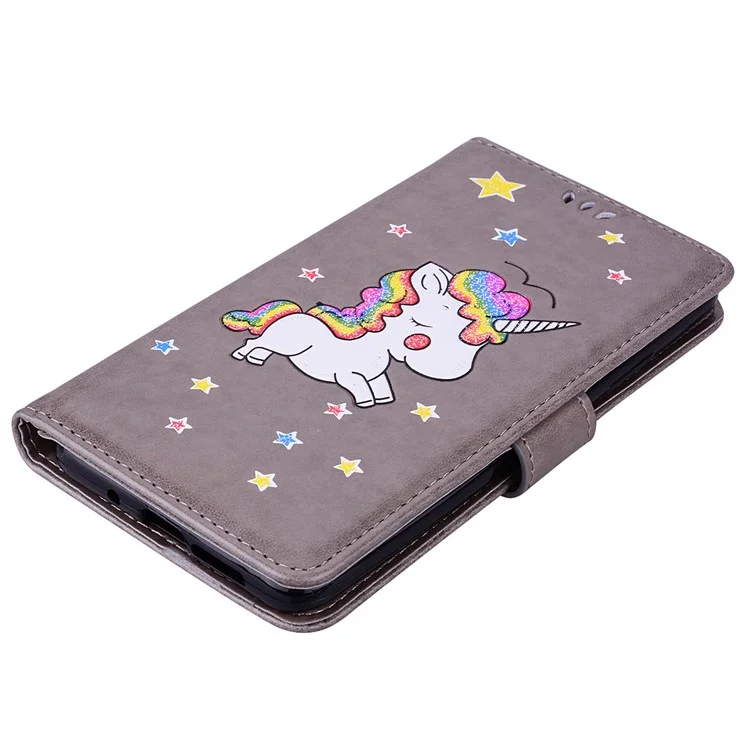 Flash Powder Unicorn Pattern Leather Wallet Stand Case for Huawei Mate 10 Pro - Grey